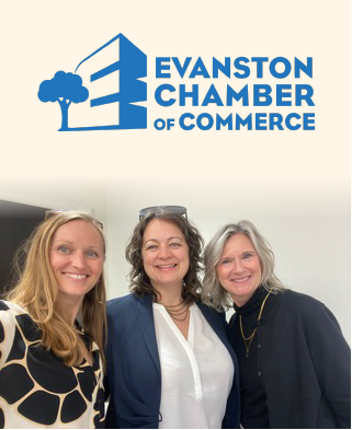 Evanston Chamber of Commerce logo and three professional women. from Pickett and Associates